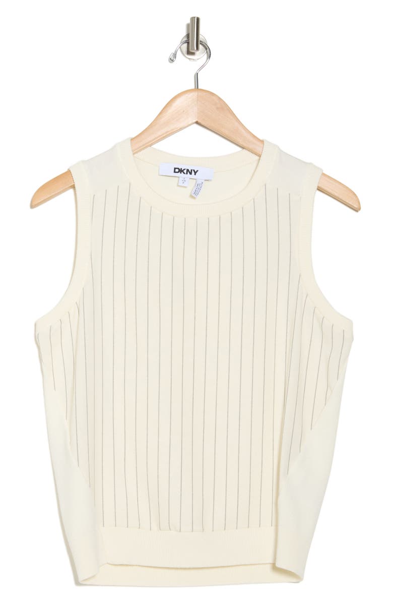 DKNY Mixed Media Sleeveless Sweater, Alternate, color, Ivory/ Black Pinstripe