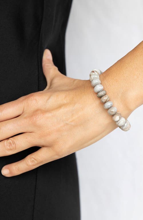 Sheryl Lowe Cream Agate 10mm Bead Bracelet With Diamond Donut