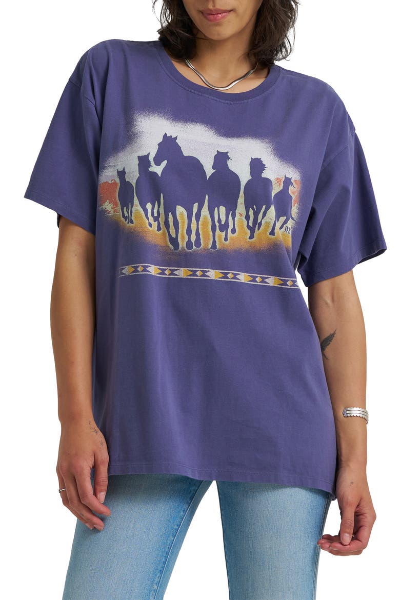 Horses Oversize Cotton Graphic T-Shirt, Main, color, ASTRAL AURA