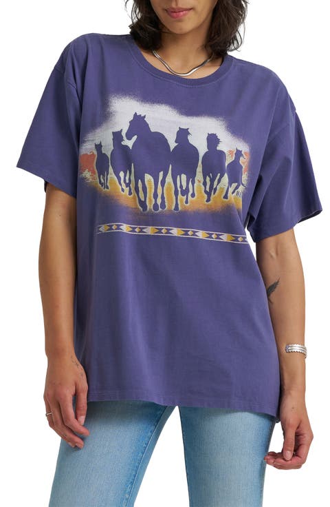 Horses Oversize Cotton Graphic T-Shirt