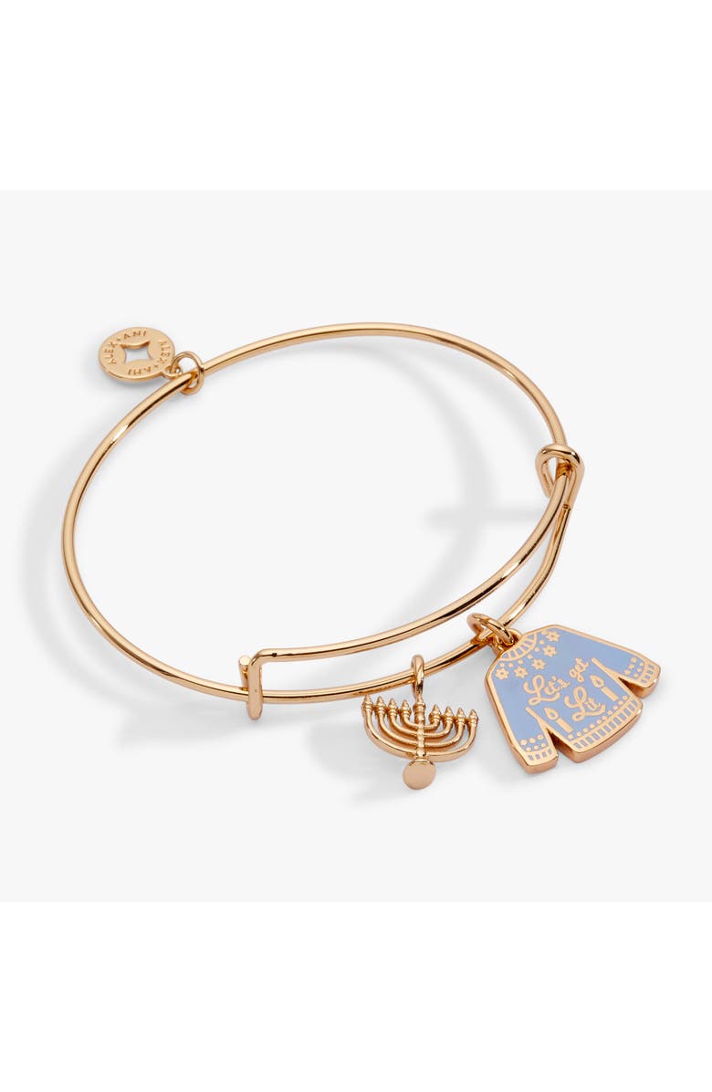 Alex and Ani Hanukkah 'Let's get Lit" Ugly Sweater Bangle Bracelet, Main, color, Gold