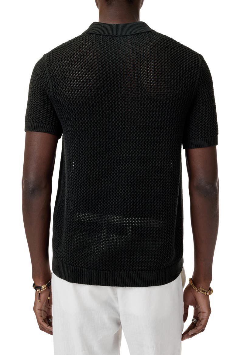 Tapia Openwork Merino & Linen Polo Sweater, Alternate, color, BLACK