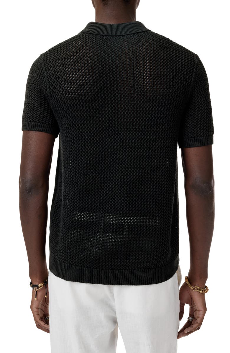 John Varvatos Tapia Openwork Merino & Linen Polo Sweater, Alternate, color, Black