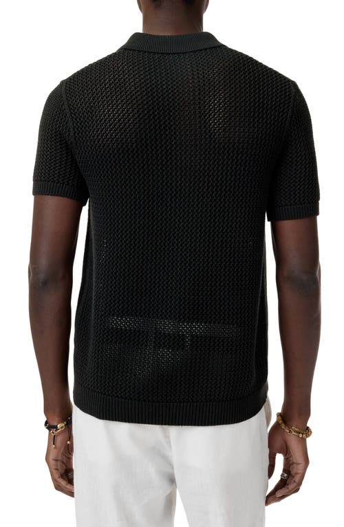 John Varvatos Tapia Openwork Merino & Linen Polo Sweater In Black