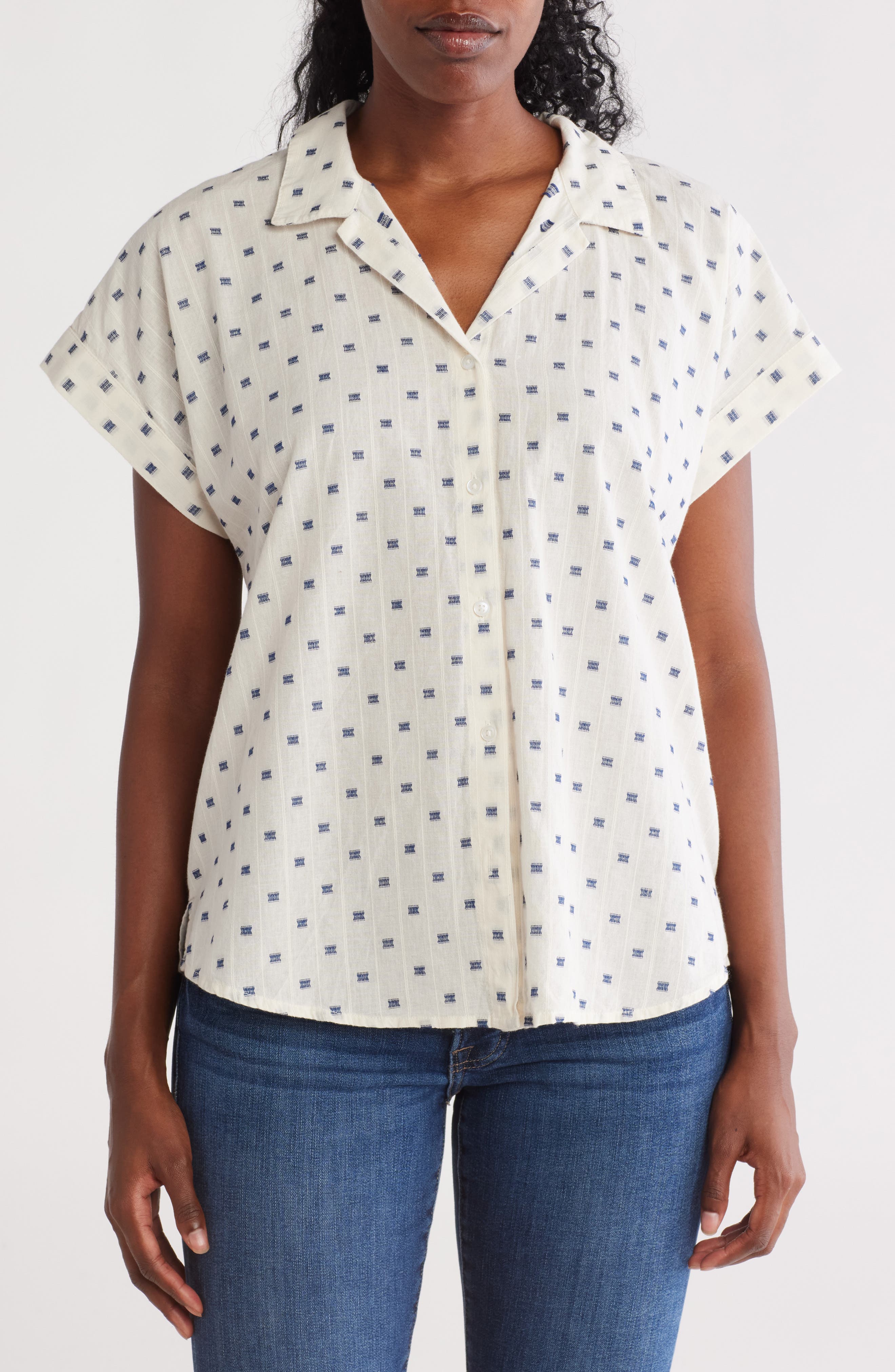 Lucky Brand Clip Dot Cotton Blend Camp Shirt