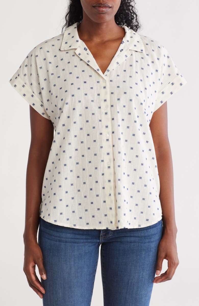 Lucky Brand Clip Dot Cotton Blend Camp Shirt, Main, color, Cream Clipdot