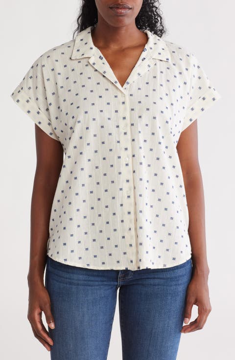 Clip Dot Cotton Blend Camp Shirt