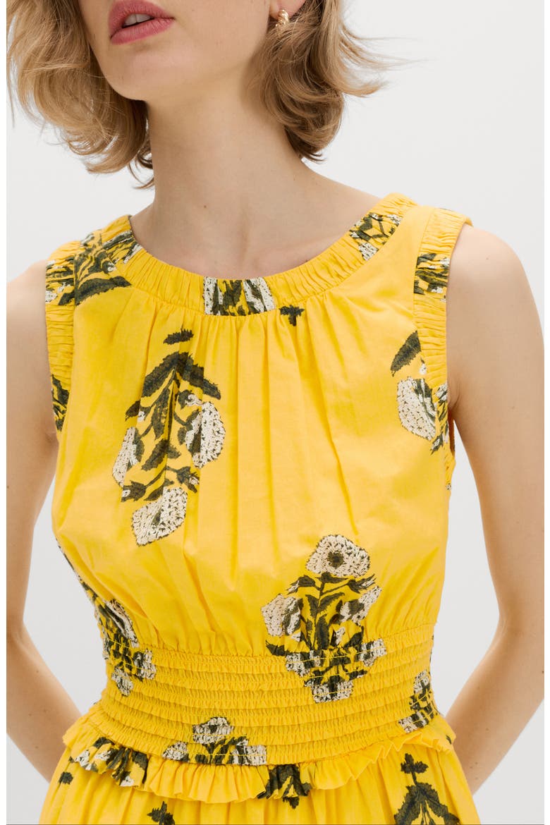 Floral Pintuck Midi Dress, Alternate, color, YELLOW/ MULTI