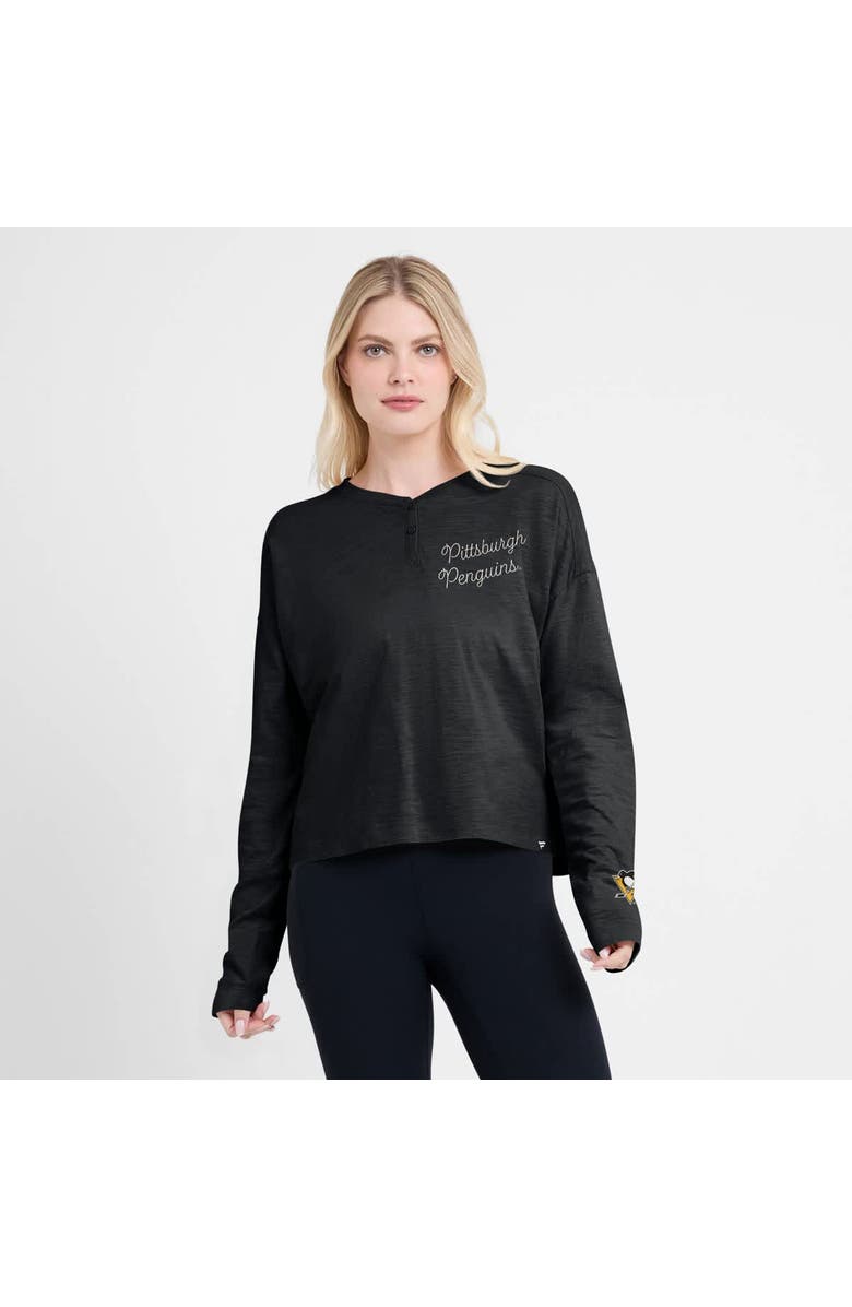 FANATICS Women's Fanatics Black Pittsburgh Penguins Oversized All Out Effort Long Sleeve Henley T-Shirt, Alternate, color, Black