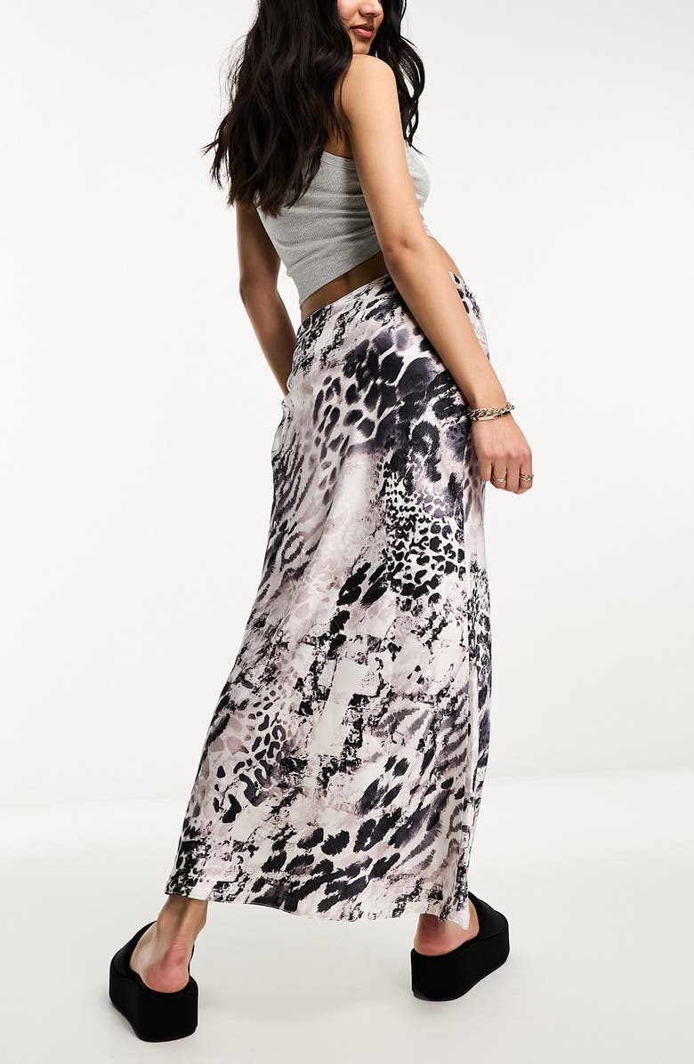 ASOS DESIGN Animal Print Bias Cut Satin Maxi Skirt, Alternate, color,
