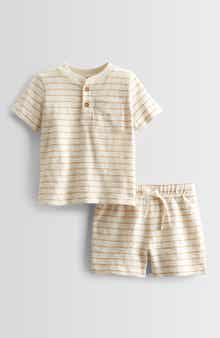 Nordstrom Stripe Short Sleeve Henley & Drawstring Shorts Set