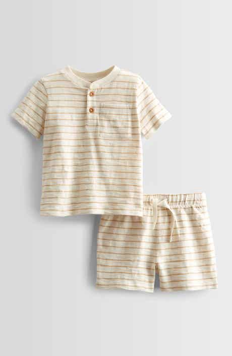 Nordstrom Stripe Short Sleeve Henley & Drawstring Shorts Set