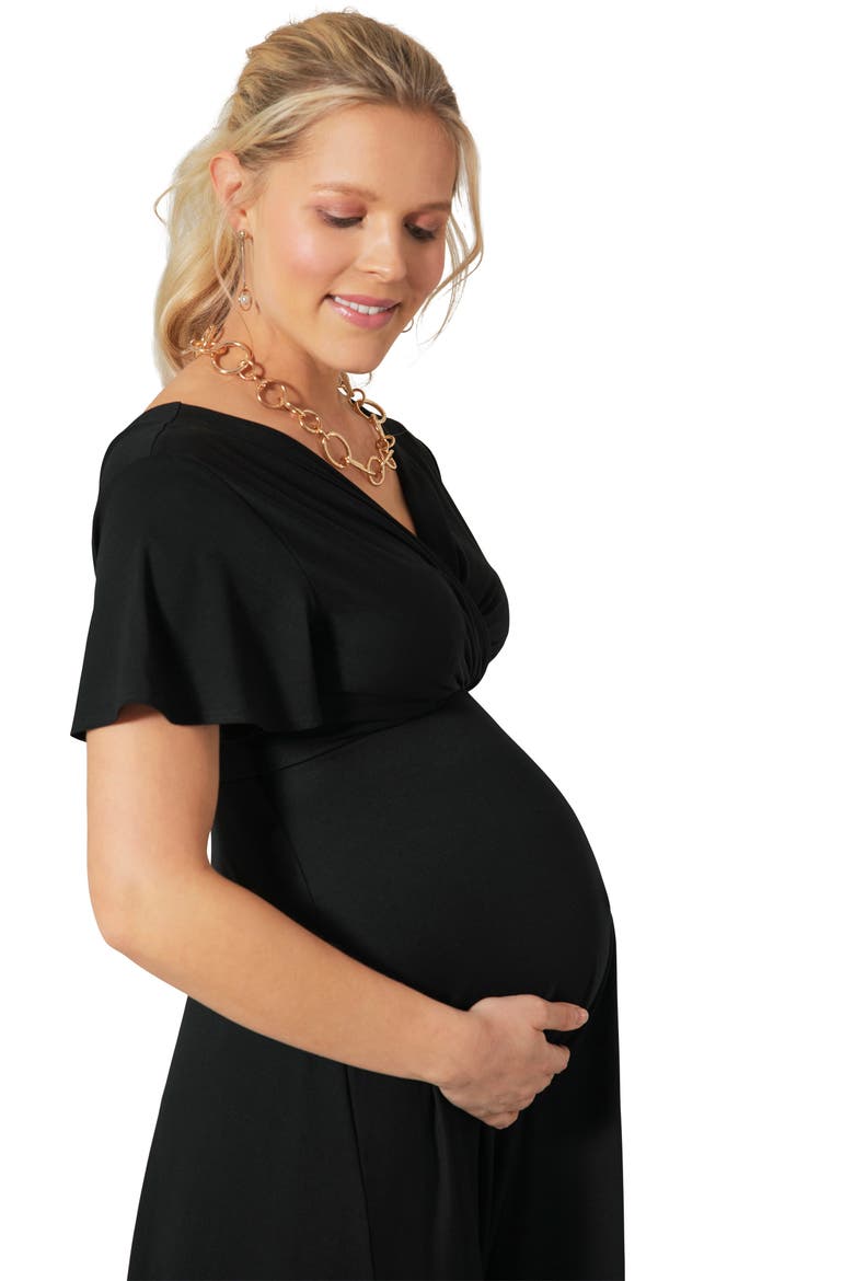 Waterfall Midi Maternity Dress, Alternate, color, BLACK