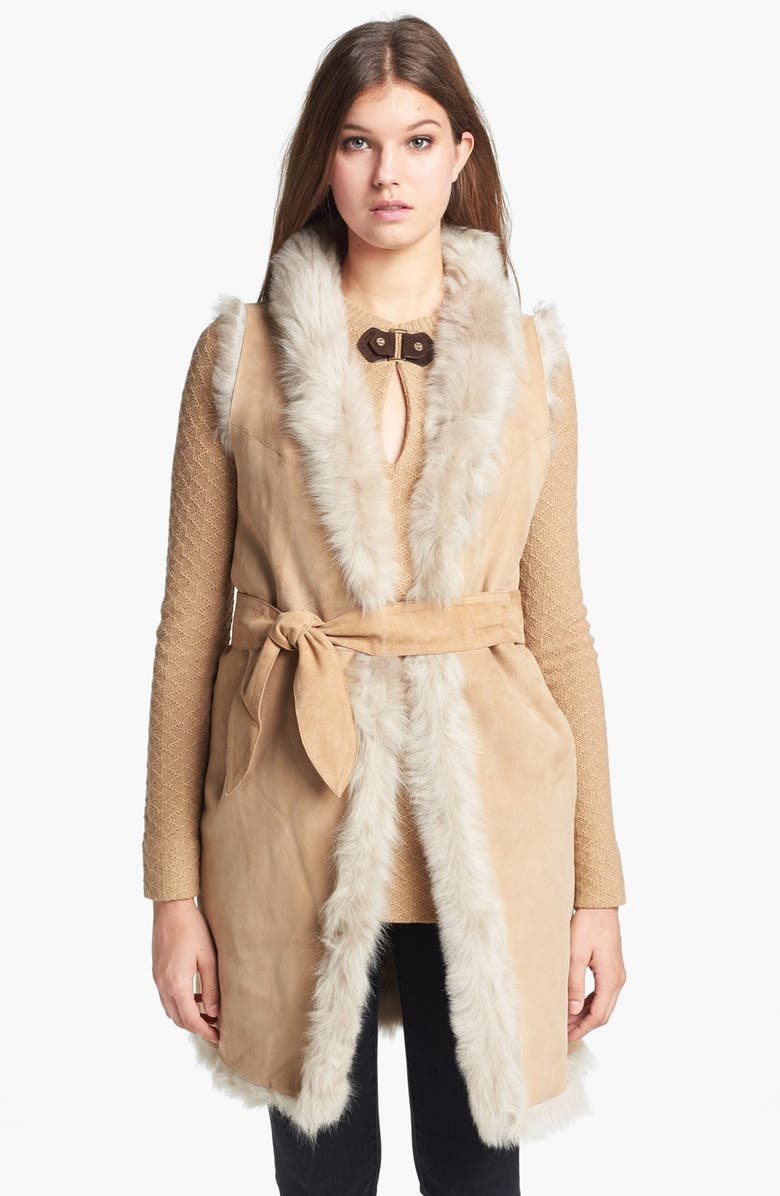 Tory Burch 'Dominique' Reversible Genuine Shearling Vest, Alternate, color, 