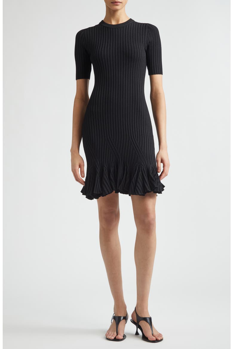 Leandra Short Sleeve Rib Sweater Dress, Main, color, BLACK