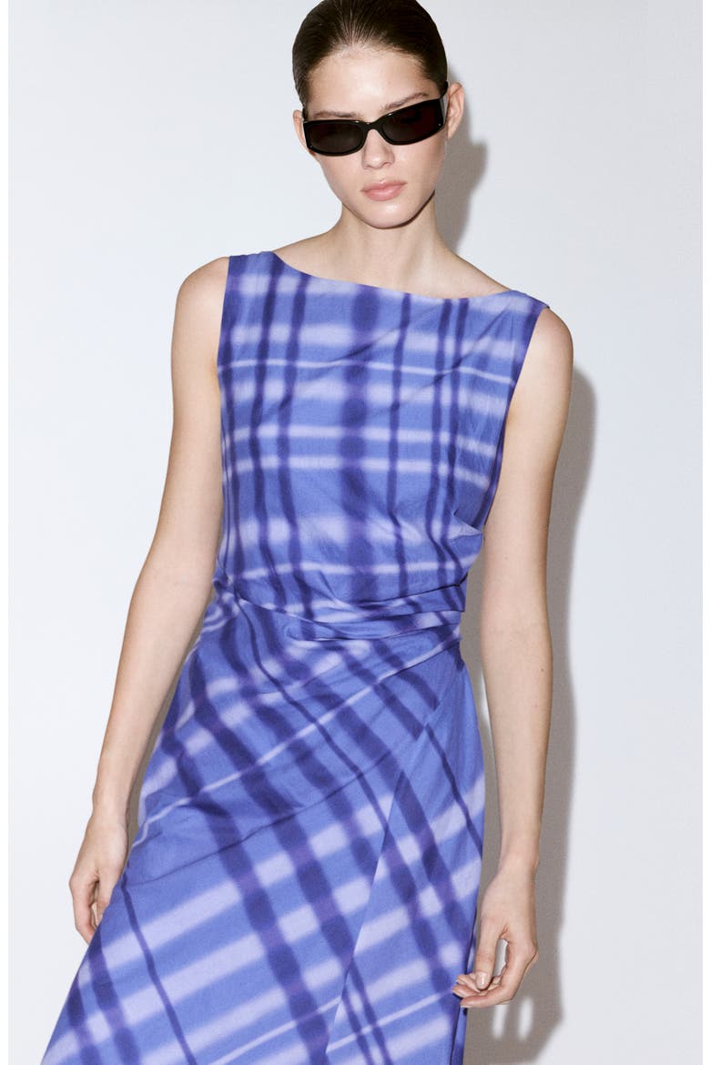 Printed Cotton Sleeveless Bateau Neck Dress, Alternate, color, BLUE