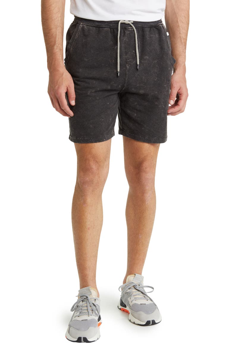 Stone Rose Acid Wash Fleece Sweat Shorts, Main, color, Black