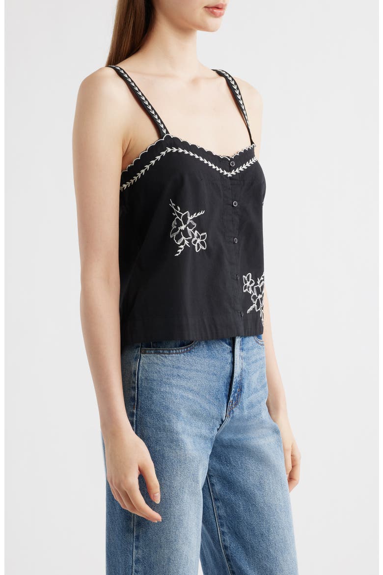 The Weekend Floral Embroidered Button-Up Top, Alternate, color, BLACK