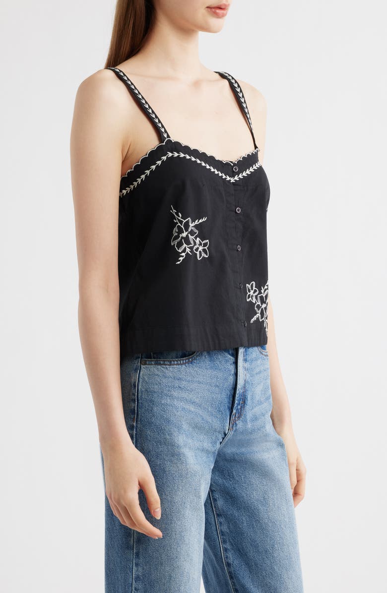 THE GREAT. The Weekend Floral Embroidered Button-Up Top, Alternate, color, Black