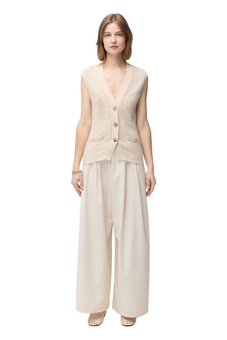 Mixed Pattern Cashmere Vest, Main, color, off white