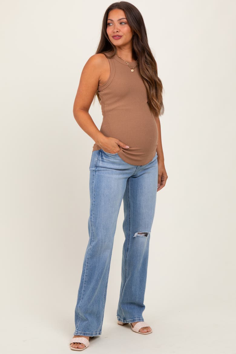 Distressed Knee Slim Fit Wide Leg Maternity Jeans, Alternate, color, Light Blue