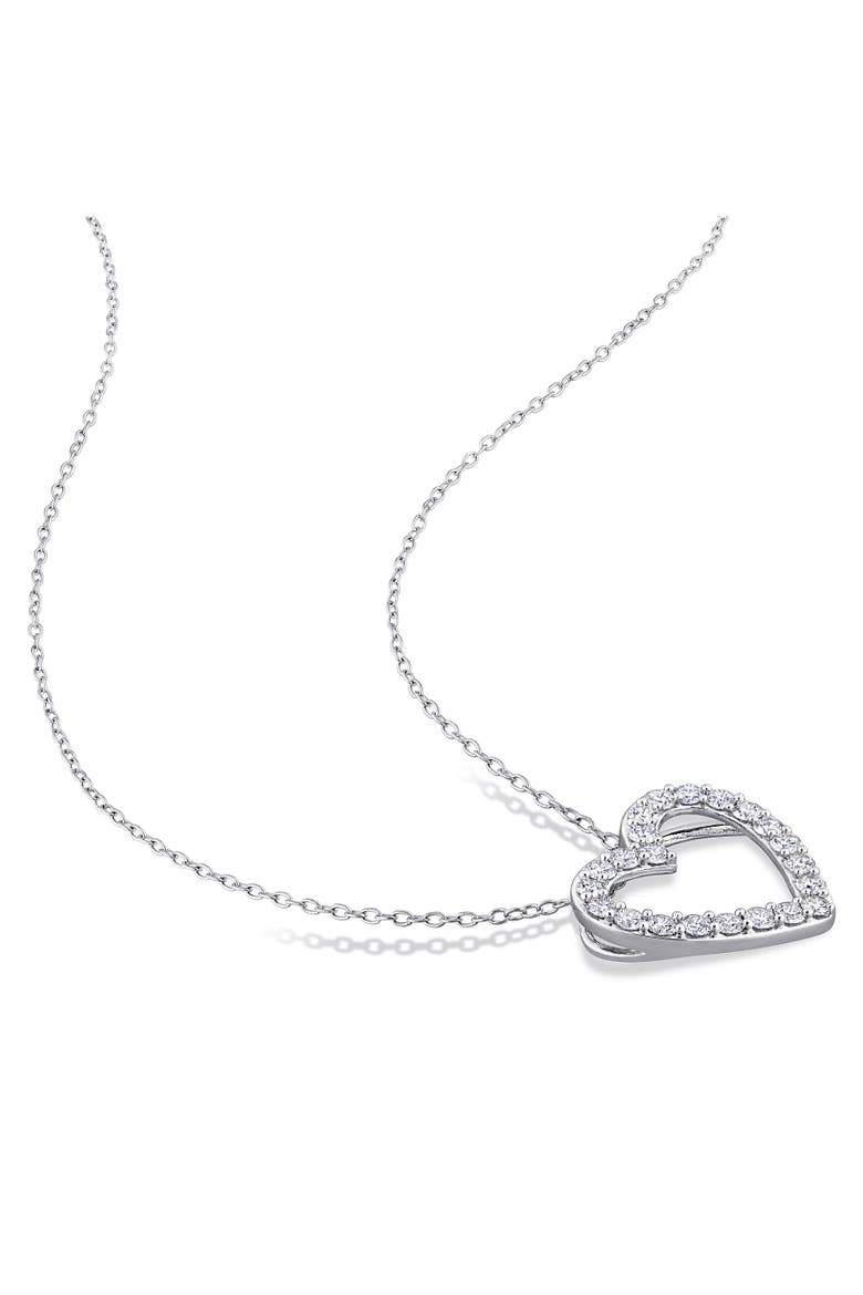 Lab-Grown Diamond Heart Necklace Silver, Alternate, color, Sterling silver