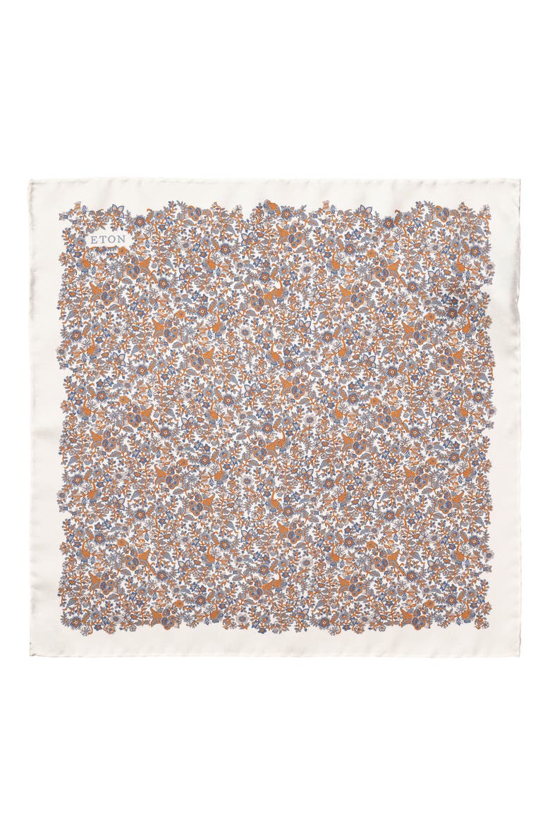 Floral Silk Twill Pocket Square, Alternate, color, MEDIUM ORANGE