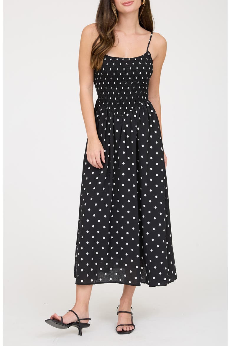Polka Dot Midi Dress, Main, color, BLACK