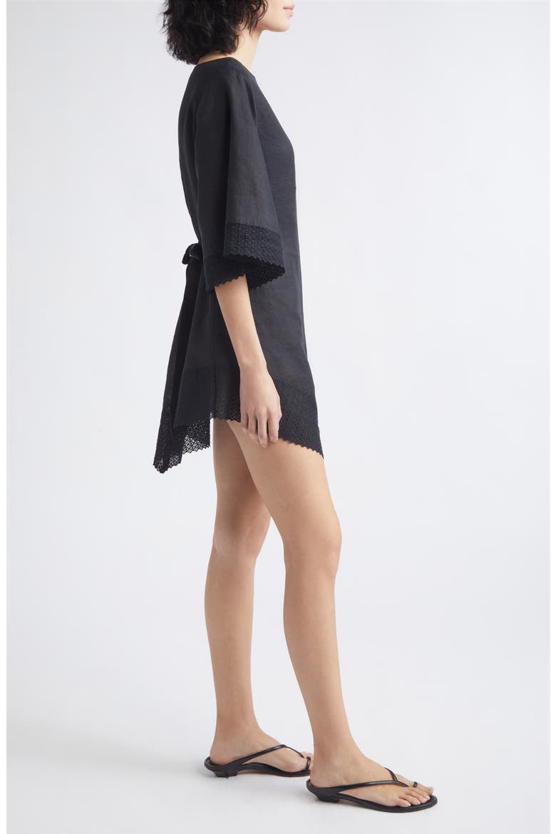 Alfie Linen Caftan Minidress, Alternate, color, BLACK