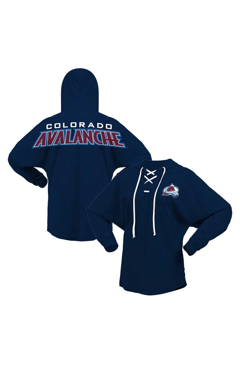 FANATICS Women's Fanatics Navy Colorado Avalanche Jersey Lace-Up V-Neck Long Sleeve Hoodie T-Shirt, Main, color, 