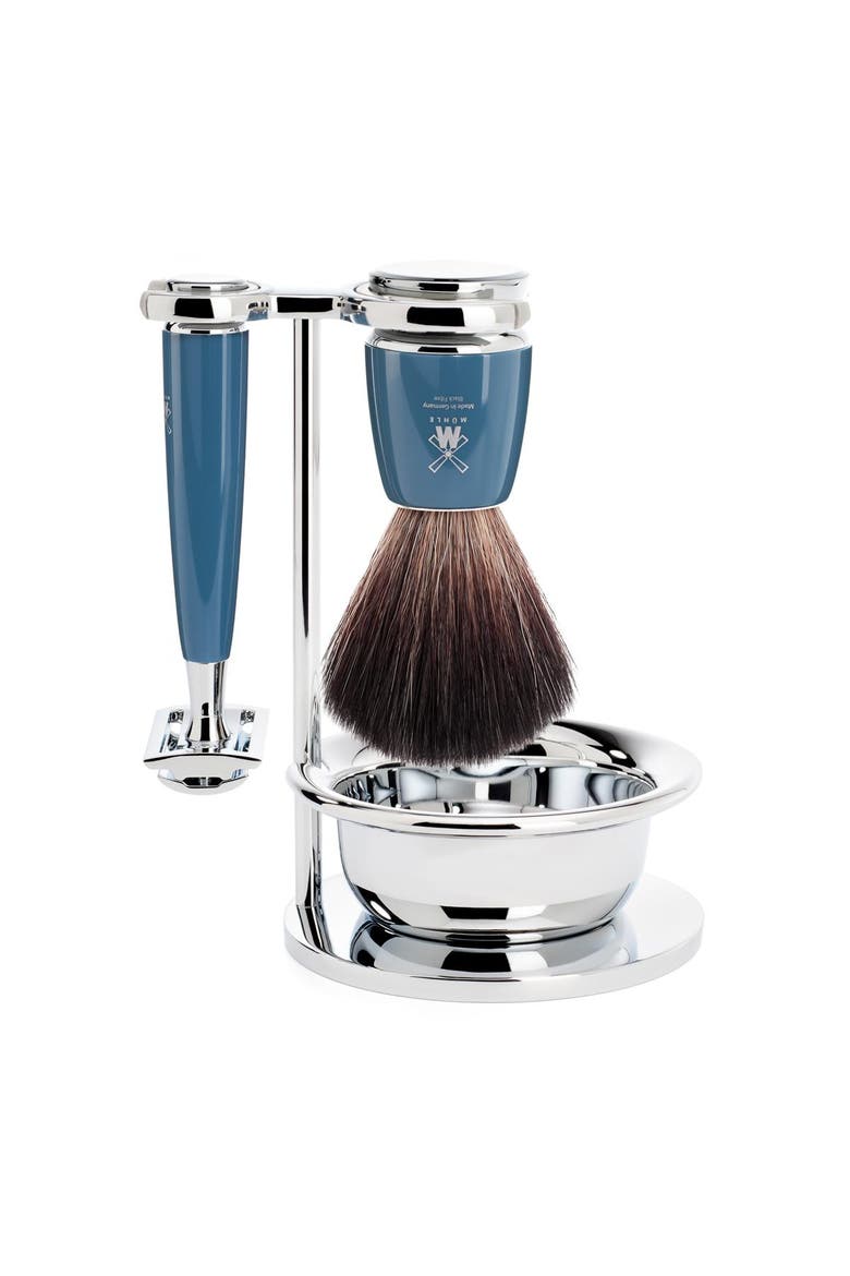 Rytmo Petrol 4 Pc. Black Fibre / Safety Razor Shaving Set, Main, color, Petrol Blue