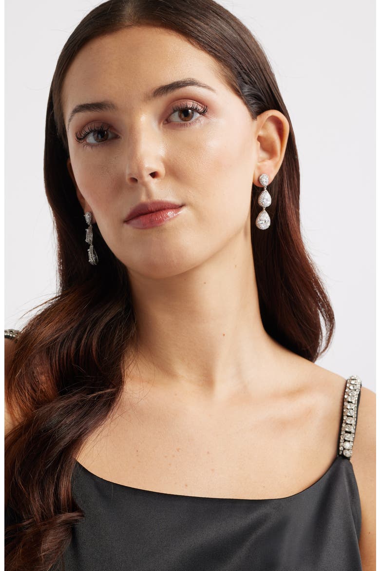 Cubic Zirconia Triple Drop Earrings, Alternate, color, CLEAR- SILVER