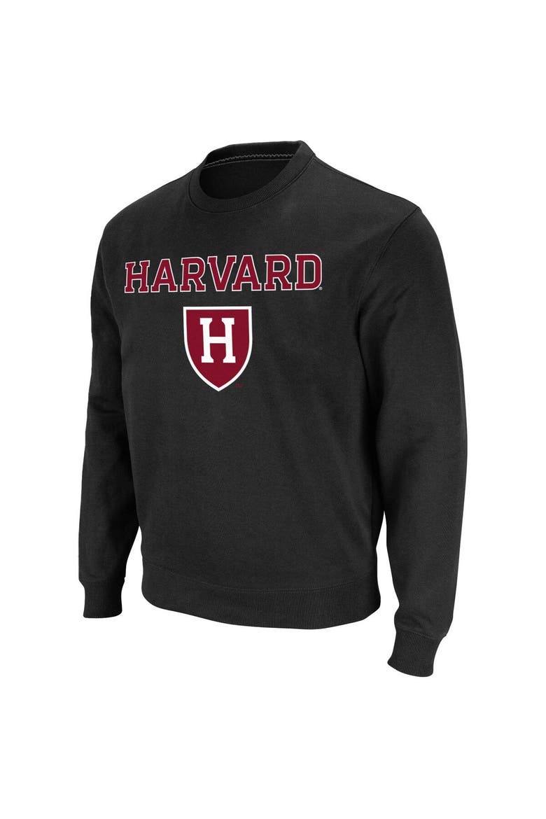Men's Colosseum Black Harvard Crimson Team Arch & Logo Tackle Twill Pullover Sweatshirt, Alternate, color, Black