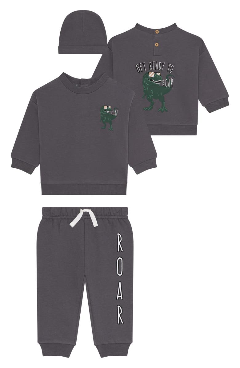 PL Baby by Petit Lem Football Sweatshirt, Joggers & Hat Set, Main, color, Dino
