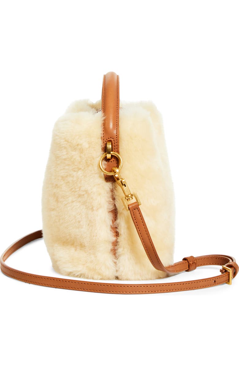 Saint Laurent Mini Le 37 Genuine Shearling Bucket Bag, Alternate, color, Cream Beige/ Brick