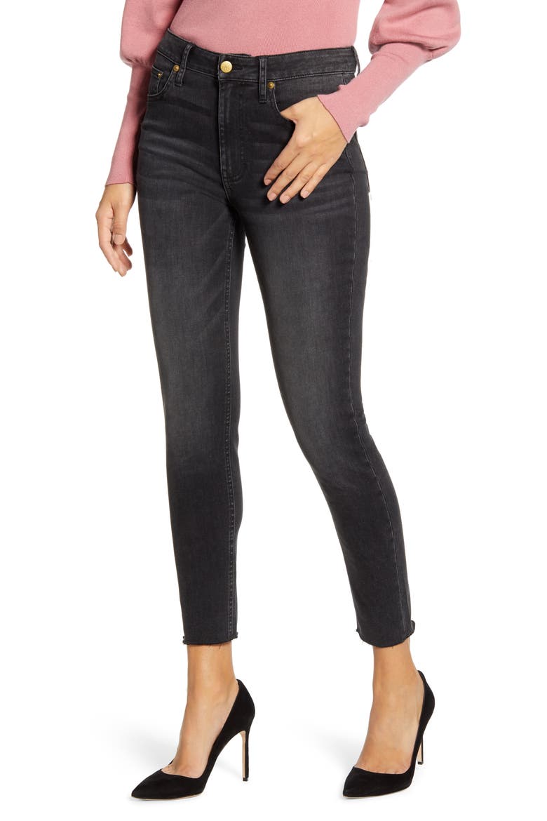 Raw Hem Skinny Ankle Jeans, Main, color, BLACK INDIGO WASH