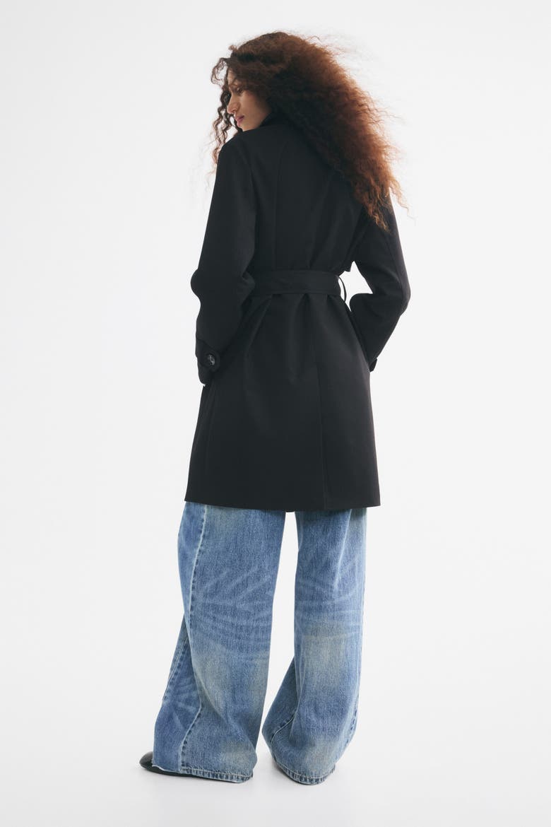 Knee-Length Twill Trench Coat, Alternate, color, Black