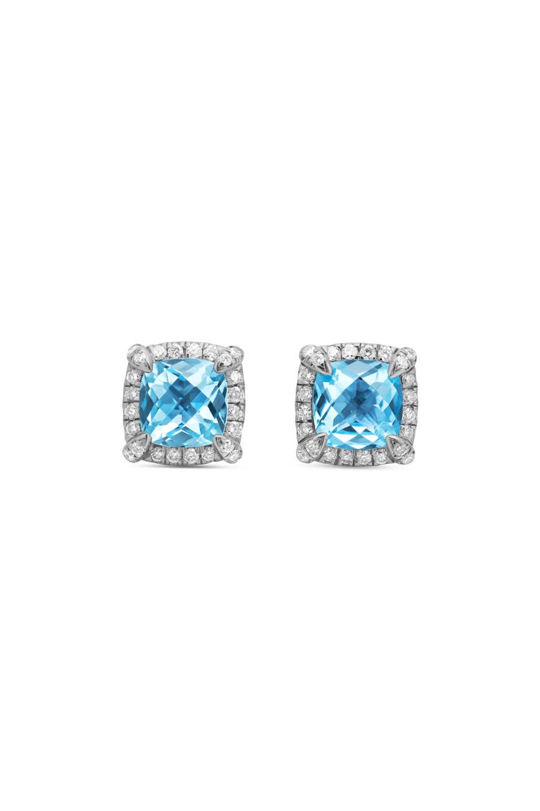 Petite Chatelaine® Pavé Bezel Stud Earrings with Semiprecious Stone and Diamonds, Main, color, SILVER PAVE/ BLUE TOPAZ