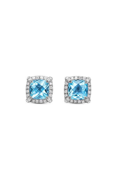 Petite Chatelaine® Pavé Bezel Stud Earrings with Semiprecious Stone and Diamonds