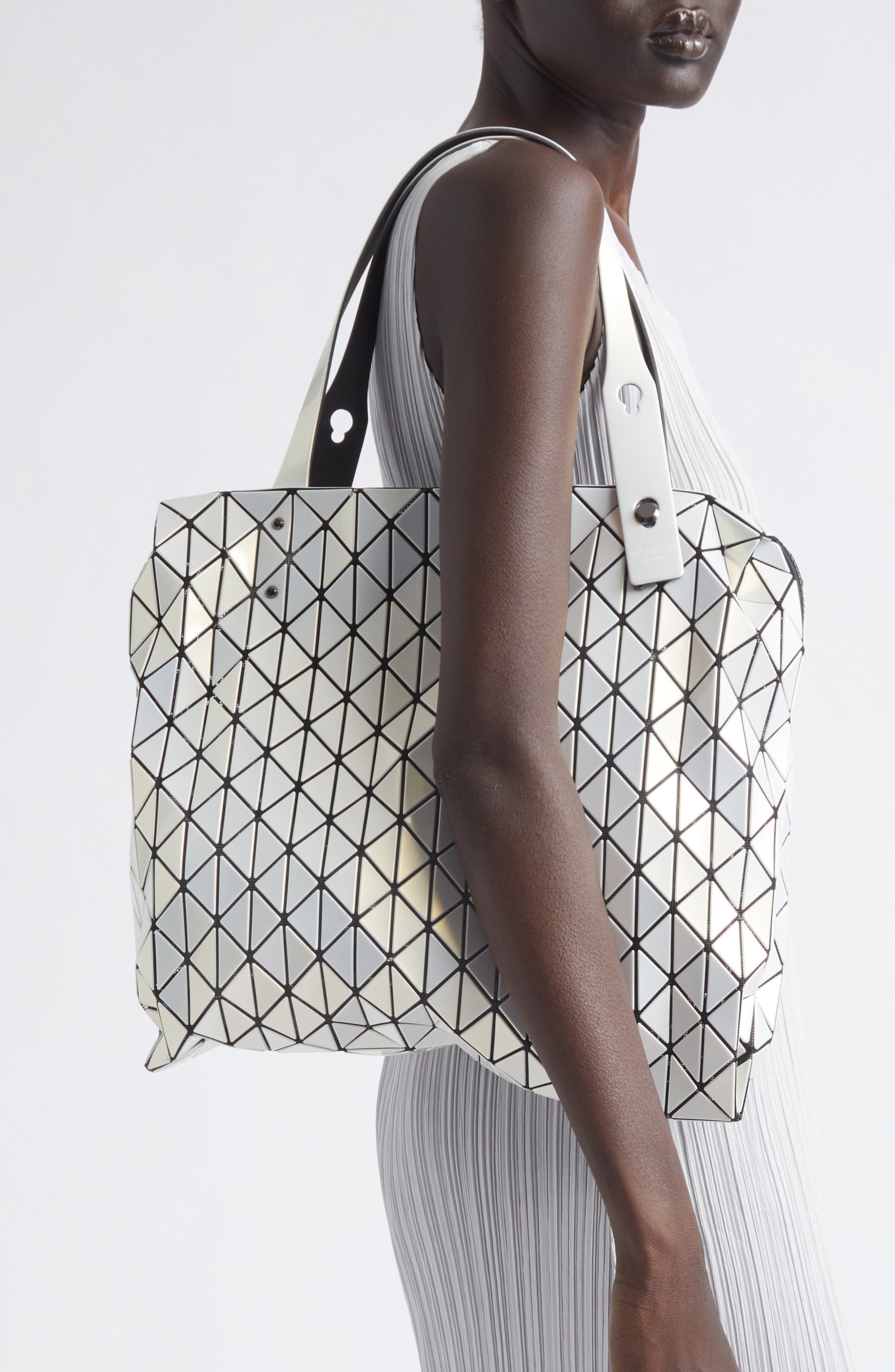 Row Metallic Tote, Alternate, color, WHITE