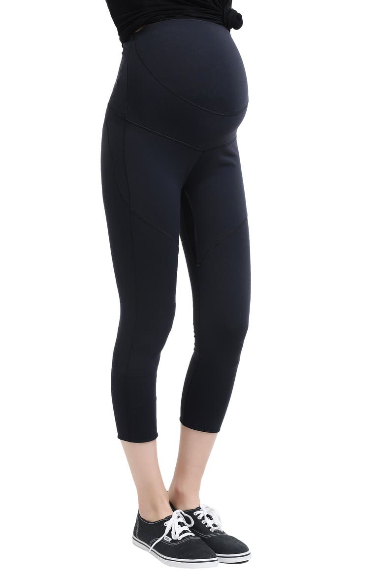 Elle High Performance Cropped Maternity Leggings, Alternate, color, BLACK
