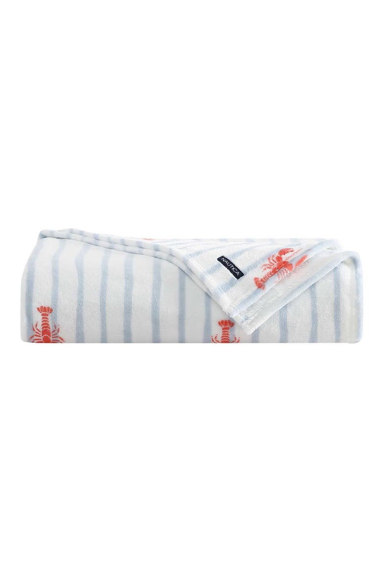 Lobster Watercolor Stripes Microfiber Blanket, Main, color, LIGHT / MEDIUM BLUE