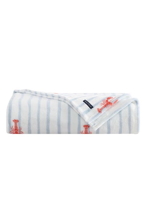 Lobster Watercolor Stripes Microfiber Blanket