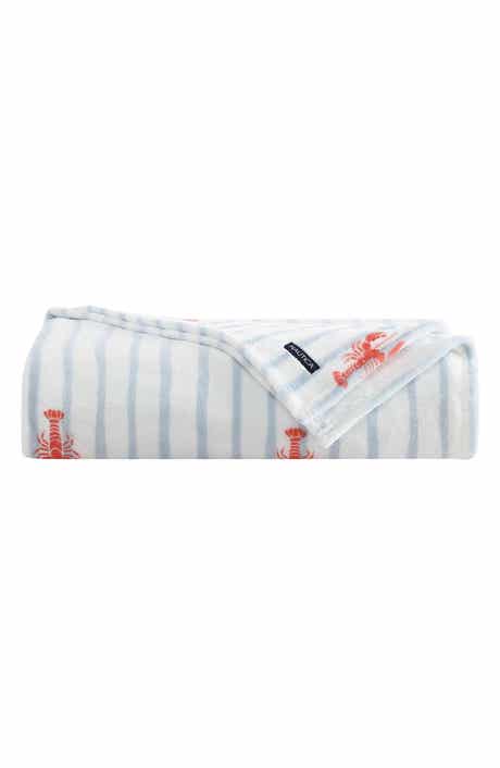 Lobster Watercolor Stripes Microfiber Blanket