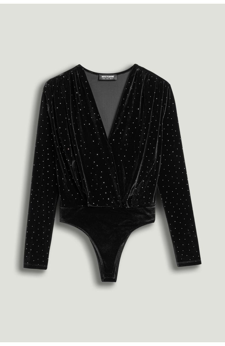 Nocturne Plunge V-Neck Embellished Bodysuit, Alternate, color, Black