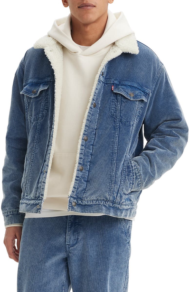 Levi's<sup>®</sup> Corduroy High Pile Fleece Lined Trucker Jacket, Main, color, 