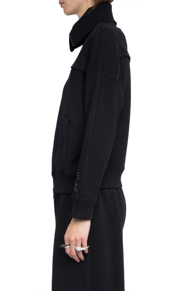 Zadig & Voltaire Milly Studded Patch Zip Sweatshirt, Alternate, color,