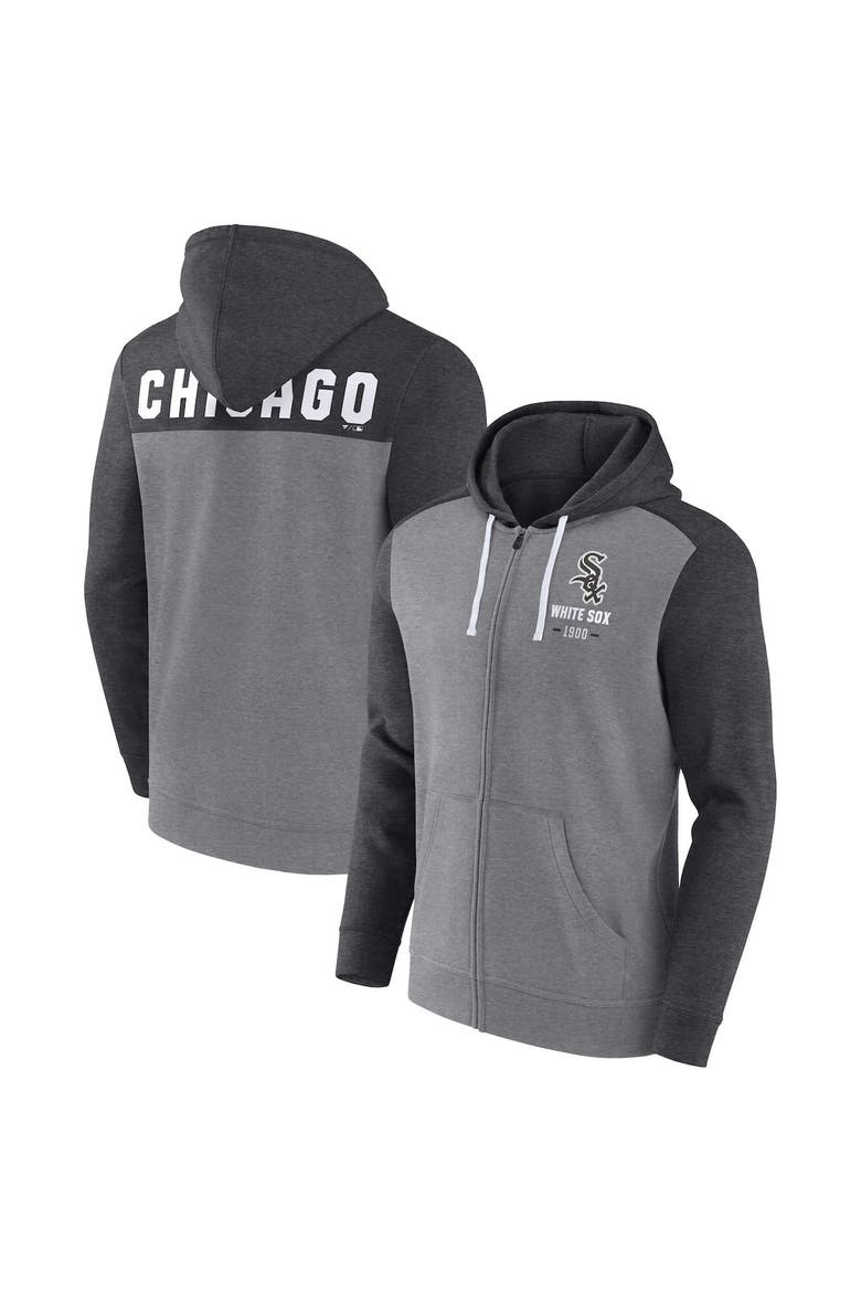 Men's Fanatics Branded Heathered Charcoal/Heathered Gray Chicago White Sox Blown Away Full-Zip Hoodie, Main, color, Heather Charcoal