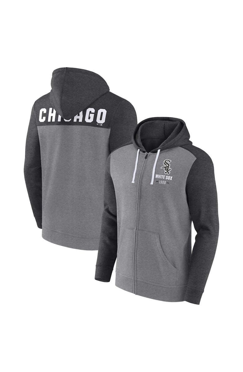 FANATICS Men's Fanatics Branded Heathered Charcoal/Heathered Gray Chicago White Sox Blown Away Full-Zip Hoodie, Main, color, Heather Charcoal