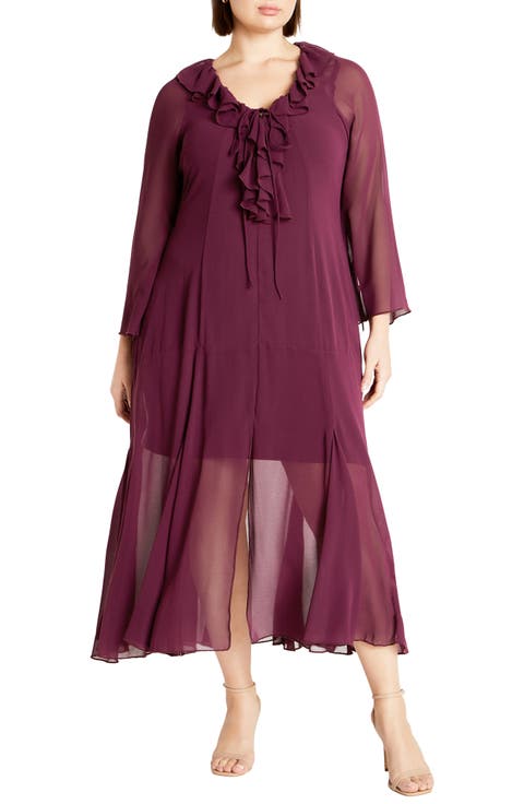 Vamp Ruffle Long Sleeve Maxi Dress (Plus)